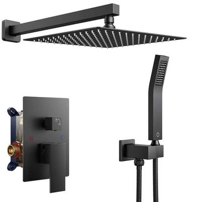 Androme 12in Rainfall Shower System Matte Black 2-Jet Handheld Valve Kit