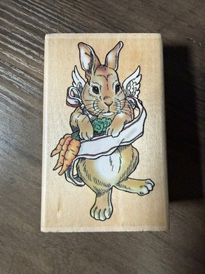 PSX Joanne West ~ G7002 Rabbit with Wings Eggs and a Sash Rubber Stamp ~  B7