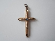 Antiker Kreuz Anhänger rotgoldfarben Stein blau 3,0 g/5,0 x 2,6 cm