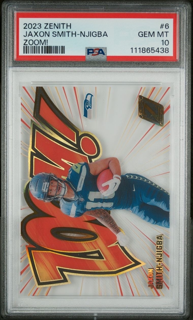 🔥📈SSP 2023 Zenith Rookie JAXON SMITH-NJIGBA ZOOM! #6🔥(RC)🏈PSA 10🔥