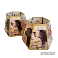 Vtg Hunting Dogs Lamp Shades Retriever Labrador English Pointer Hexagon Set of 2
