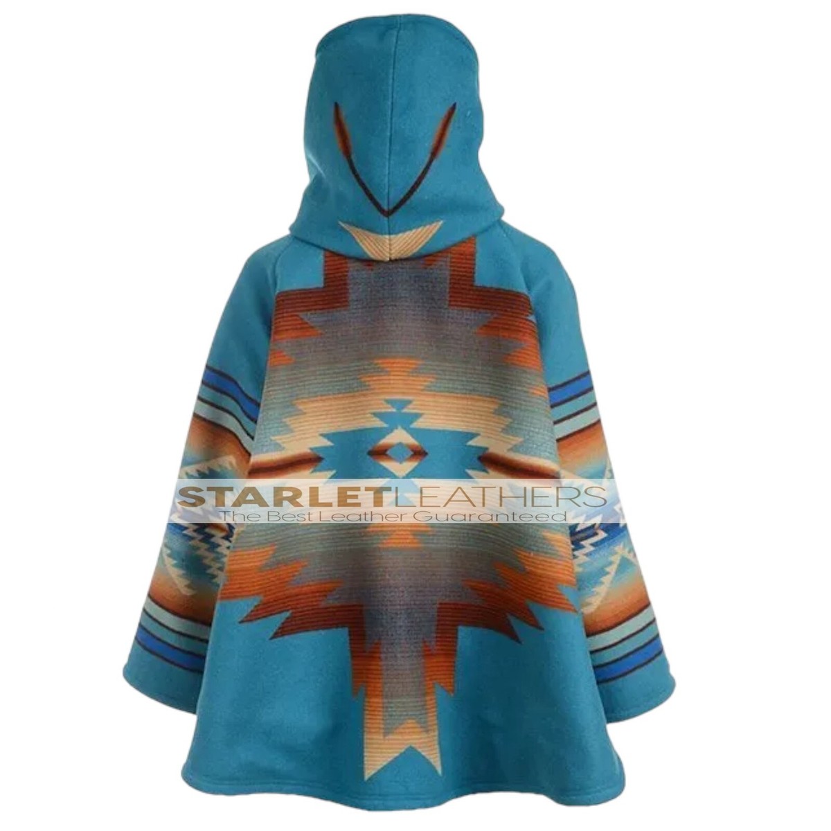 Kelly Reilly Wool Cape Beth Dutton Yellowstone Geometric Hooded Poncho Blue  Coat