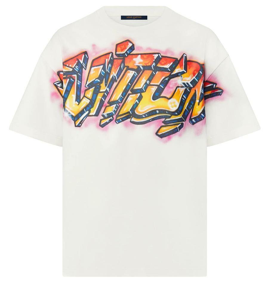 Louis Vuitton Men's XL Virgil Abloh 1990's Style Graffiti T-Shirt Tee Shirt