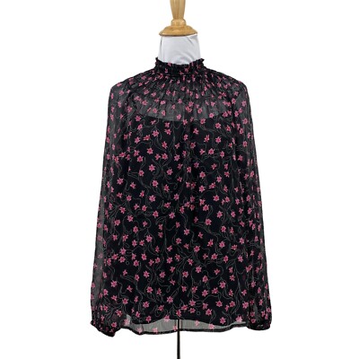 Elizabeth and James Ruffle High Neck Blouse Womens S Small Slip Tank Semi Sheer