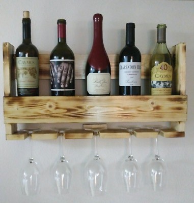 Handmade Floating Rustic Wine Rack with Glass Storage