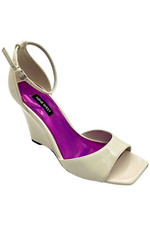 Nine West Women's Hallena Square Toe Wedge Dress Sandals Natural