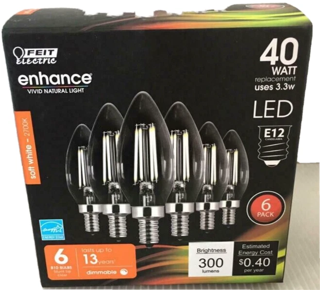 LED Light Bulb  6 -PFeit Electric CTC40/927CA/FIL/6 40W EQ DM Glass Filament B10 - Image 2 of 3