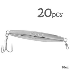 20pcs 16oz Diamond Jig Chrome 7/0 Treble Hook 450g Fish WOW!® Silver Heavy Bait