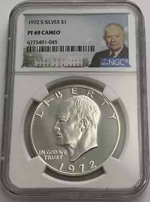 1972 S Silver Eisenhower Dollar $1 NGC PF 69 Cameo | eBay