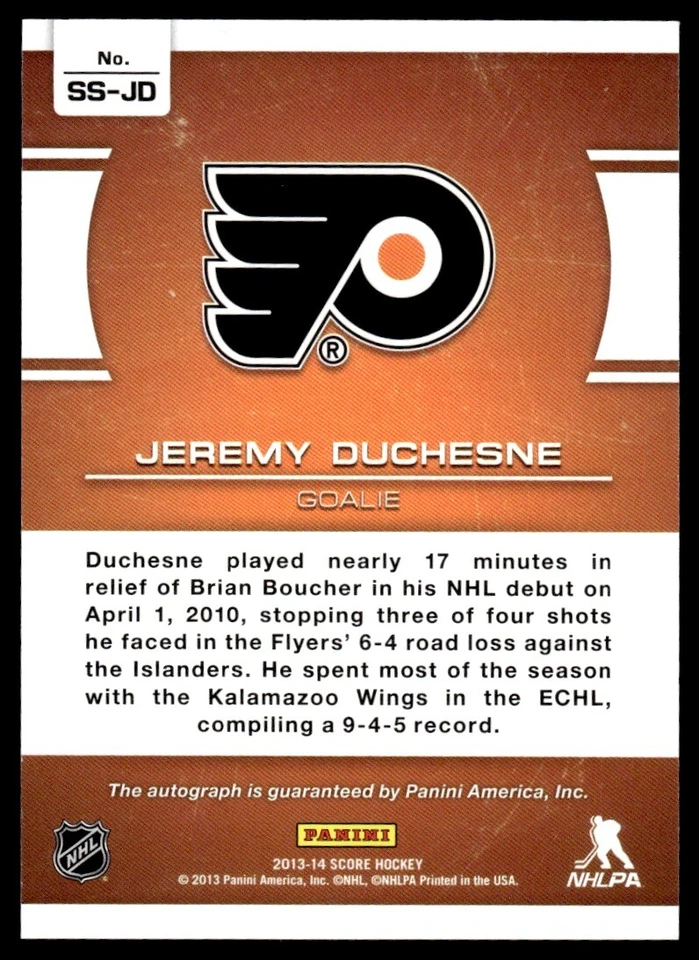 2013-14 Score Signatures Jeremy Duchesne Auto Philadelphia Flyers #SS-JD - Image 2 of 2