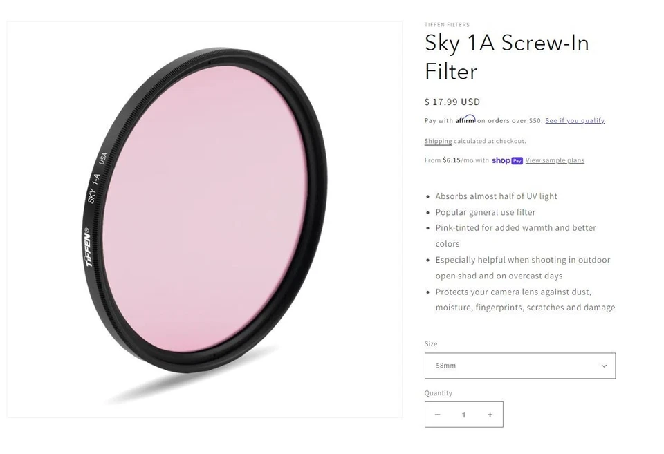 58mm Set of 2 Tiffen UV Protector and Skylight 1A - Made in USA MSRP $30 - Image 4 of 4