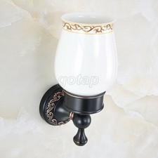 Black Brass Toothbrush Holder Cup Holder with White Ceramic Tumbler Wall Mounted