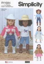 Simplicity R11684 Country Western Cowgirl Wardrobe for 18" Dolls UNCUT S9728