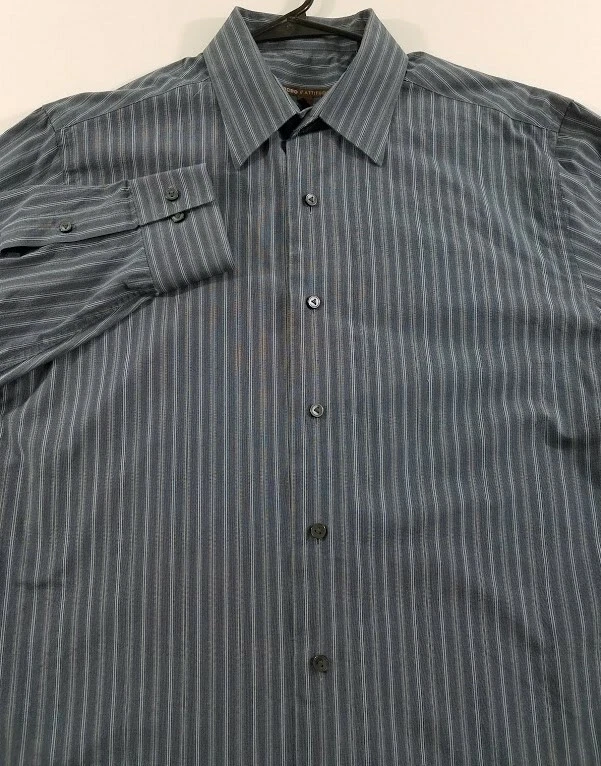 BCBG Attitude Button Up Shirt Men's Medium 15 1/2 32 33 Blue Striped Long Sleeve - Image 2 of 4