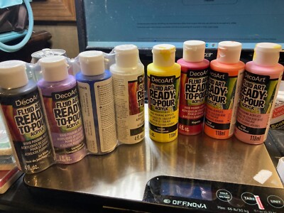 DecoArt Fluid Art Ready-To-Pour Acrylic Paint Set 8 - 4oz(NEW) 4 USED MULTICOLOR