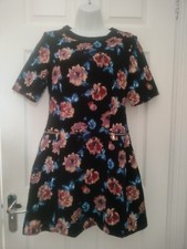 Dahlia Women's Floral Skater Dress Black Vintage Style Zip Detail Size S summer