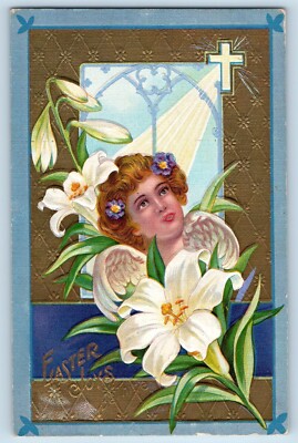Easter Postcard Joys Angel And Lily Flowers Holy Cross Winsch Back Harvard ID