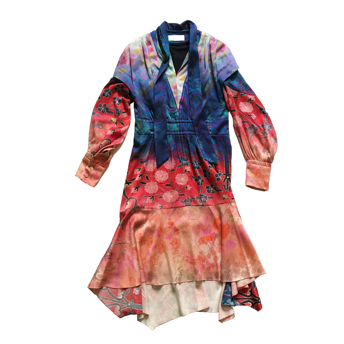 peter pilotto midi dress Peter Pilotto Blue Multicolor Embroidered Lace Satin Maxi Dress S Peter Pilotto