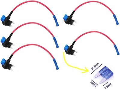 12v Car Add-a-circuit Fuse TAP Adapter Mini ATM APM Blade Fuse Holder Pack of 5