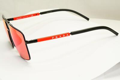 Prada Black Sunglasses Red Grey Mirror Square Chameleon Tint SPS