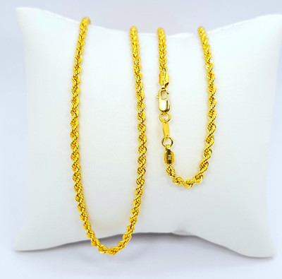 22K Gold Rope Chain Necklace Hollow 16 in CHOKER 2.7mm Genuine Hallmarked 916