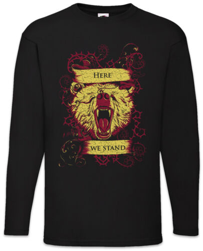T-shirt maniche lunghe Here We Stand Game of Haus Mormont simbolo logo troni bandiera - Foto 1 di 1
