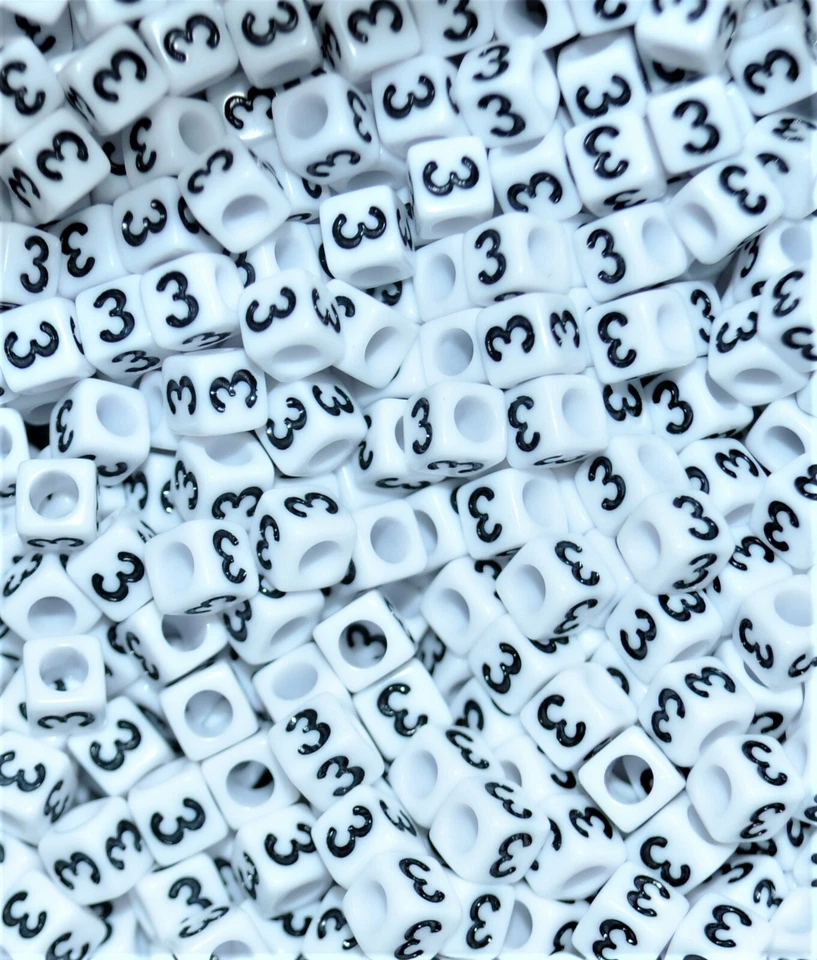 100 pcs quality WHITE single number square beads of 6 & 7 mm, 1234567890# - Image 3 of 4