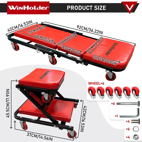 Mechanic Creeper 3-in-1 Z-Seat 36 Inches Foldable Garage Auto Roller Padded - Picture 7 of 11