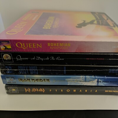 NEW 5 Pc Lot Queen, Guns N' Roses, Iron Maiden, Def Leppard 500 Piece Puzzles