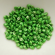 2x5mm SuperDuo Beads Metalust Apple Green 10 grams Czech Glass