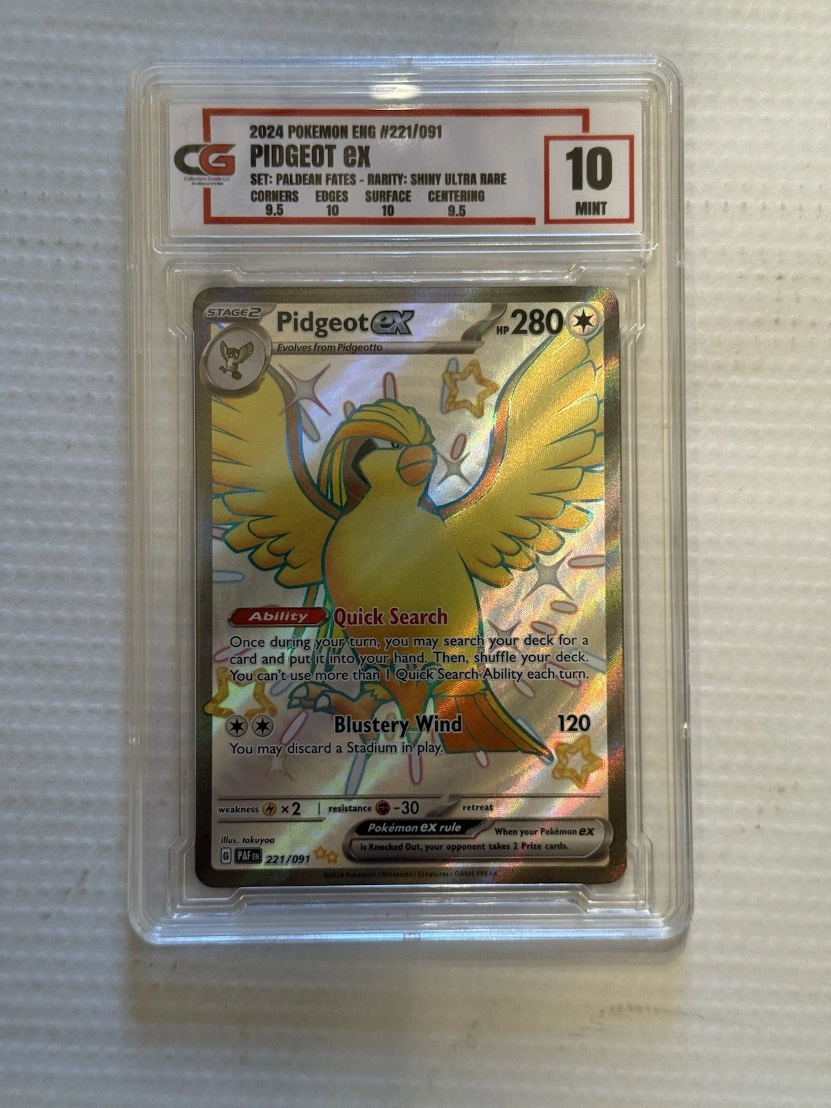 Pidgeot ex 221/091 Shiny Ultra Rare Holo SV: Paldean Fates CGC 10 Pokémon TCG