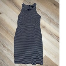 Banana Republic Navy White Striped Sheath Dress Sleeveless Halter Slit Size 0