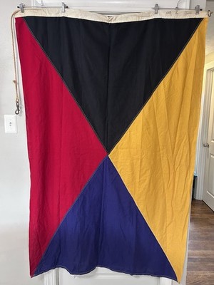 Vintage Nautical Signal Flag 4 x6  Letter Z Zulu Multicolor 2 Ply Cotton w/ Rope