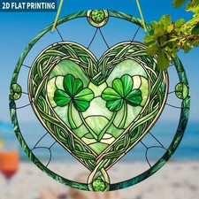 Bohemian Acrylic Suncatcher Green Heart Shamrocks St. Patrick's Day Window Decor