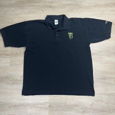 Monster Energy Drink Embroidered Logo Short Sleeve Polo Black Mens