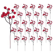 24pack Artificial Berry Stems, Burgundy Red Berry Picks Holly Berries Branche...