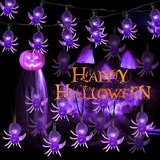 1PC 30LED Halloween Purple Spider String Light 8 Modes Halloween Party Decor