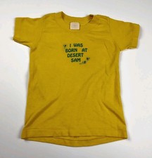 I Was Born At Desert Sam T-Shirt Youth Small Yellow 80s Single Stitch Vintage