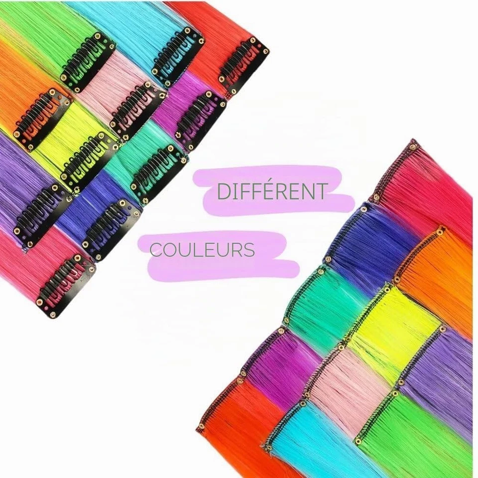 Lot de 12 mèches de cheveux à clipser vert canard 55 cm Pour tresses/tresse... - Photo 4/4