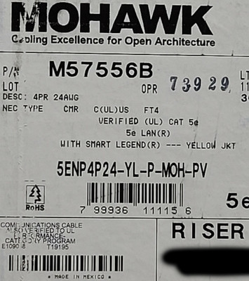 Belden Mohawk M57556 24/4P CAT5e LAN UTP Networking Cable Riser Yellow /100ft