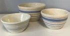 VTG McCoy Pottery Nesting Mixing Bowls 8” 6” Ivory w/Pink Blue Stripe set of 3