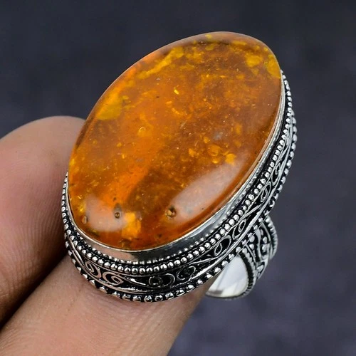 Baltic Amber Gemstone 925 Sterling Silver gift Jewelry Ring Size 8.5 e074