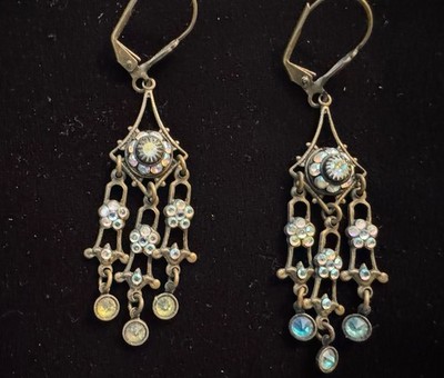Vintage Popesco LaVie Parisienne ArtDeco Dangle Crystal  Earrings France 1980 s
