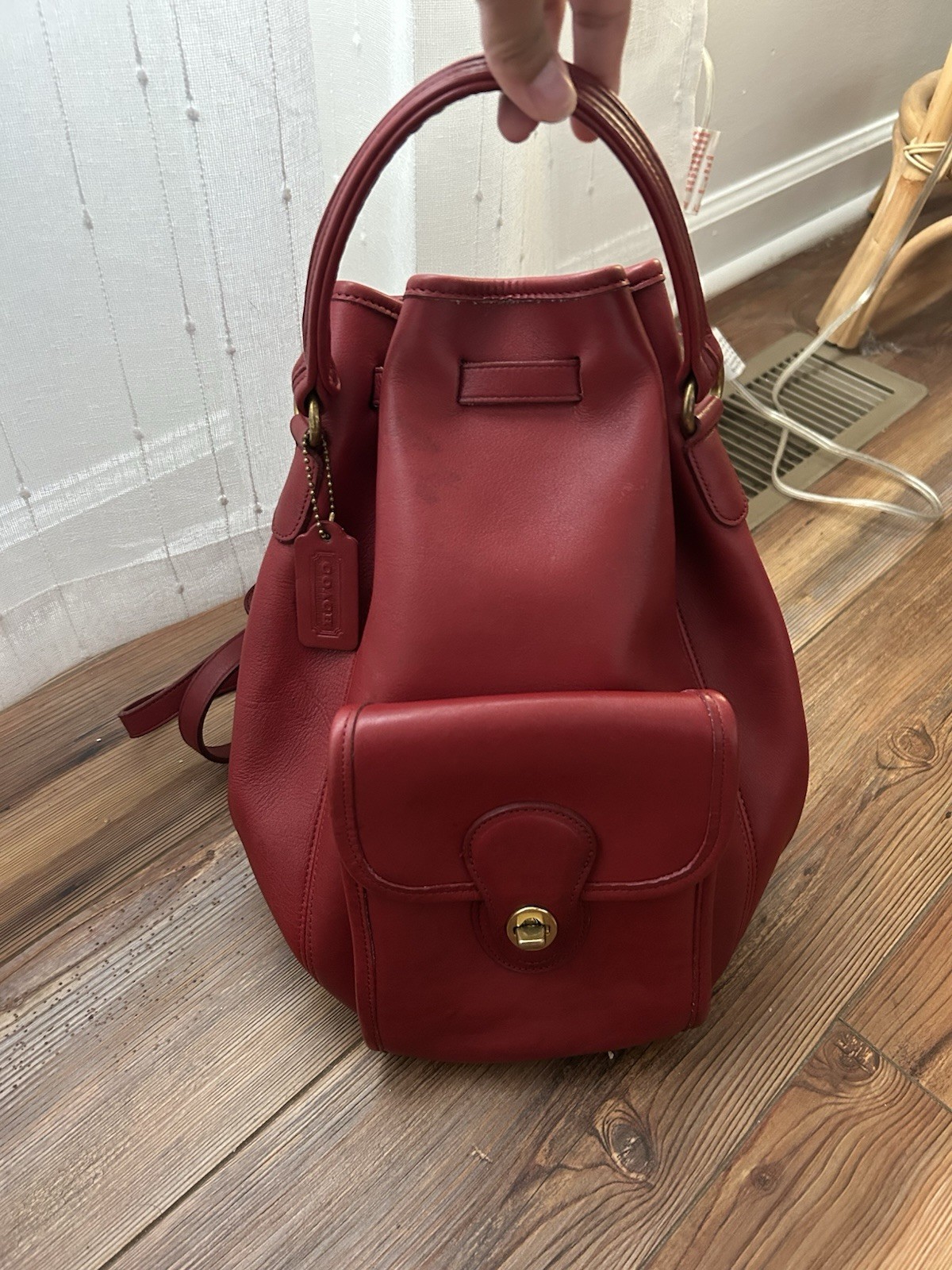 Coach Red Leather Backpack with Drawstring and Tu… - image 1