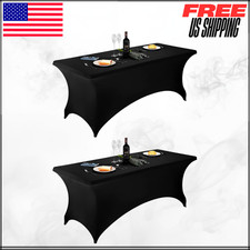 Spandex Table Cover 6 Feet Stretch Fitted Table Cover Tablecloth Black 2PK