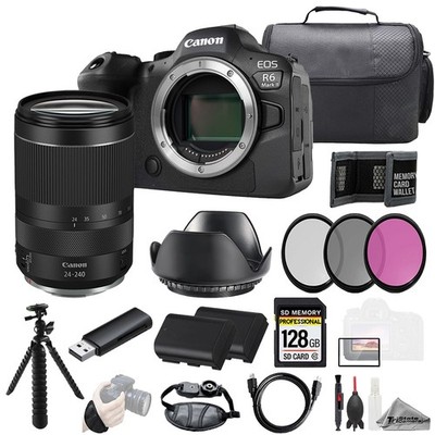Canon EOS R6 II + RF 24-240mm f/4-6.3 IS USM Lens 128GB+Ext Bat+3 PC Filter- Kit