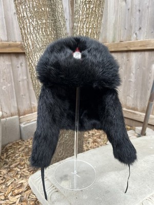 Vintage Adult M Mink Ushanka Ear Flap Hat Real Fur Russian Trapper Style Black