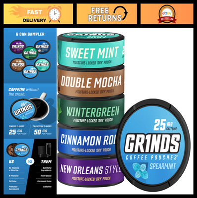 Coffee Pouches Sampler Pack | 6 Flavors: Wintergreen, Spearmint, Cinnamon Roll &