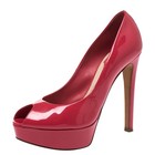 Christian Dior Pink Patent Leather Peep Toe Platform Pumps Size 375