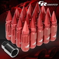 J2 M12X1.25 7075 ALUMINUM 20MM OD/80MM 16PC SPIKY CAP LUG NUT+4X LOCK+KEY RED
